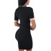 Black Turndown Collar Short Sleeves Sheath Dress