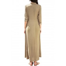 Olive Green Polka Dot Button Down Maxi Shirt Dress