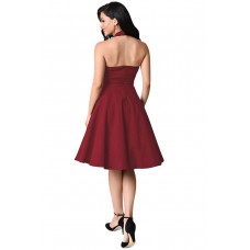 Burgundy Cross Halter Vintage Flare Dress