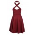 Burgundy Cross Halter Vintage Flare Dress