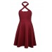 Burgundy Cross Halter Vintage Flare Dress