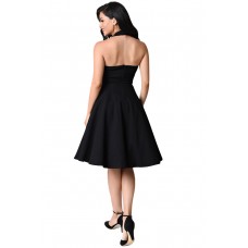 Black Cross Halter Vintage Flare Dress