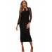 Black Lace Splice Bodycon Midi Dress