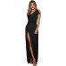 Black Asymmetric One Shoulder Floor Length Party Dress