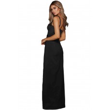 Black Asymmetric One Shoulder Floor Length Party Dress