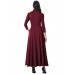 Burgundy Pocketed 3/4 Sleeves Tie Neck Maxi Dress