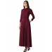 Burgundy Pocketed 3/4 Sleeves Tie Neck Maxi Dress