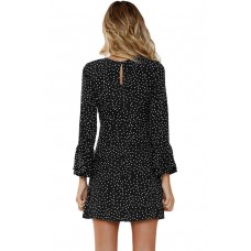 Black Polka Dot Flared Sleeve Mini Dress