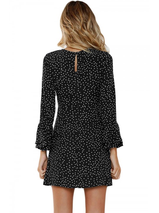 Black Polka Dot Flared Sleeve Mini Dress