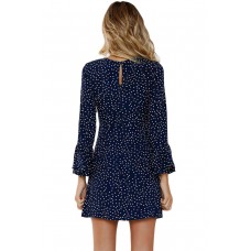 Navy Polka Dot Flared Sleeve Mini Dress