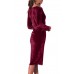 Burgundy V Neck Sleek Velvet Midi Dress