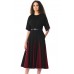 Black Burgundy Godet Colorblock A-line Midi Dress