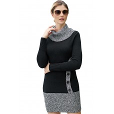 Black Gray Button Front Sweater Dress