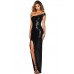 Black One Shoulder High Split Sequined Gown Dress