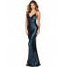 Navy Daring Bare Back Sequined Mermaid Gown