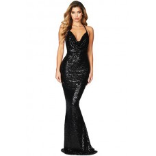 Black Daring Bare Back Sequined Mermaid Gown