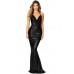 Black Daring Bare Back Sequined Mermaid Gown