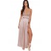 Apricot Sequined Silky Maxi Party Dress