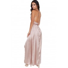 Apricot Sequined Silky Maxi Party Dress