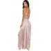 Apricot Sequined Silky Maxi Party Dress