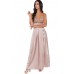 Apricot Sequined Silky Maxi Party Dress