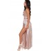 Apricot Sequined Silky Maxi Party Dress