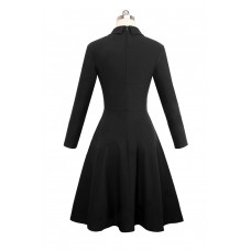 Black Double Breasted Vintage Flared Dress