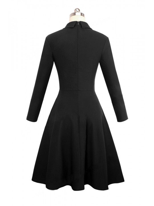 Black Double Breasted Vintage Flared Dress