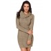 Asymmetric Buttoned Collar Apricot Bodycon Sweater Dress