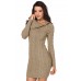 Asymmetric Buttoned Collar Apricot Bodycon Sweater Dress