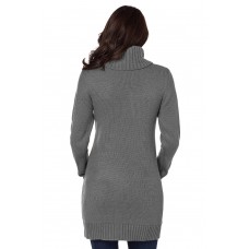 Gray Cowl Neck Cable Knit Sweater Dress