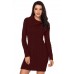 Asymmetric Buttoned Collar Burgundy Bodycon Sweater Dress